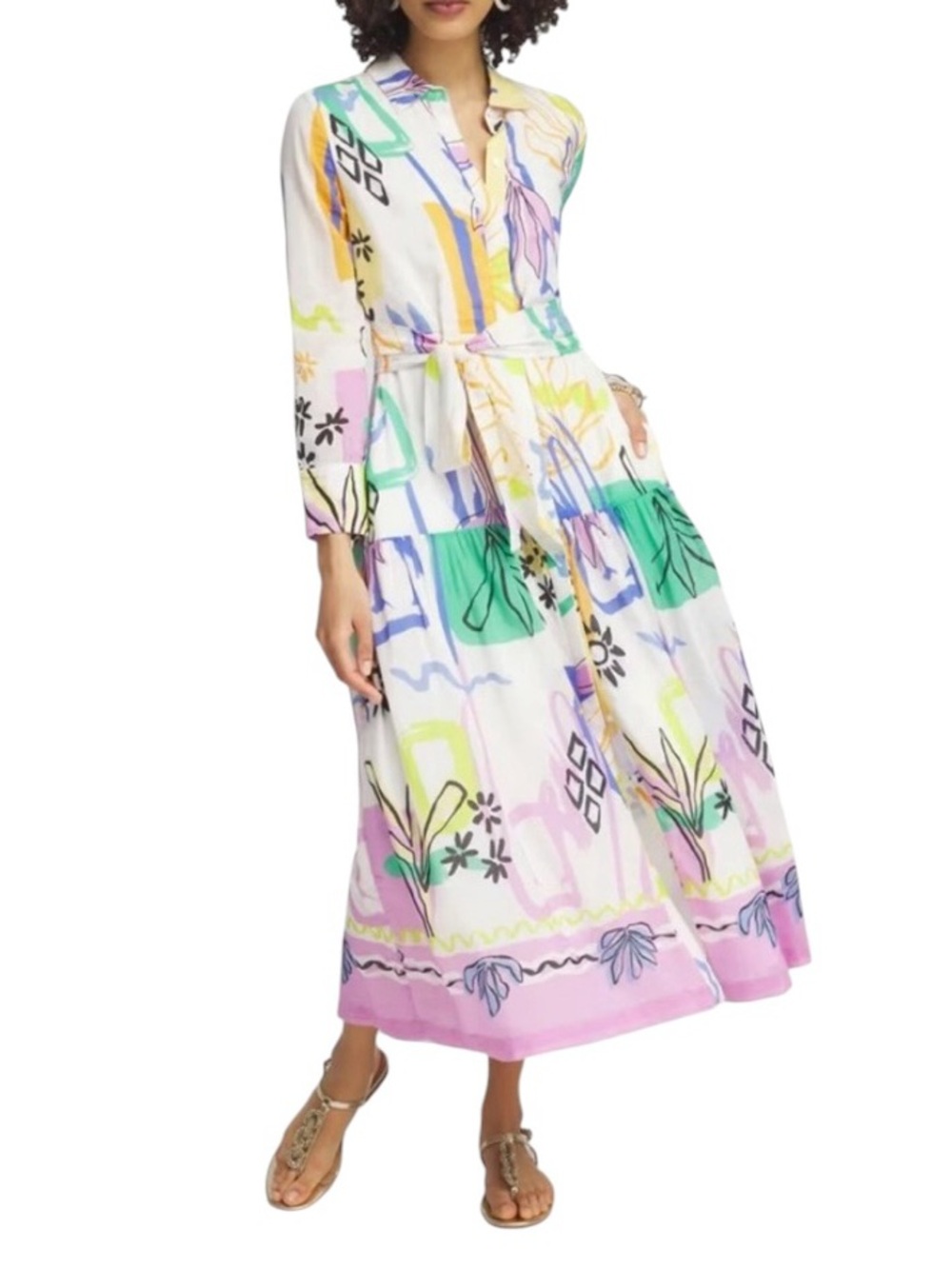 Chico's Shirt Surreal Escape Midi Dress Lined NWT 00=size 2 Cotton/Silk Blend